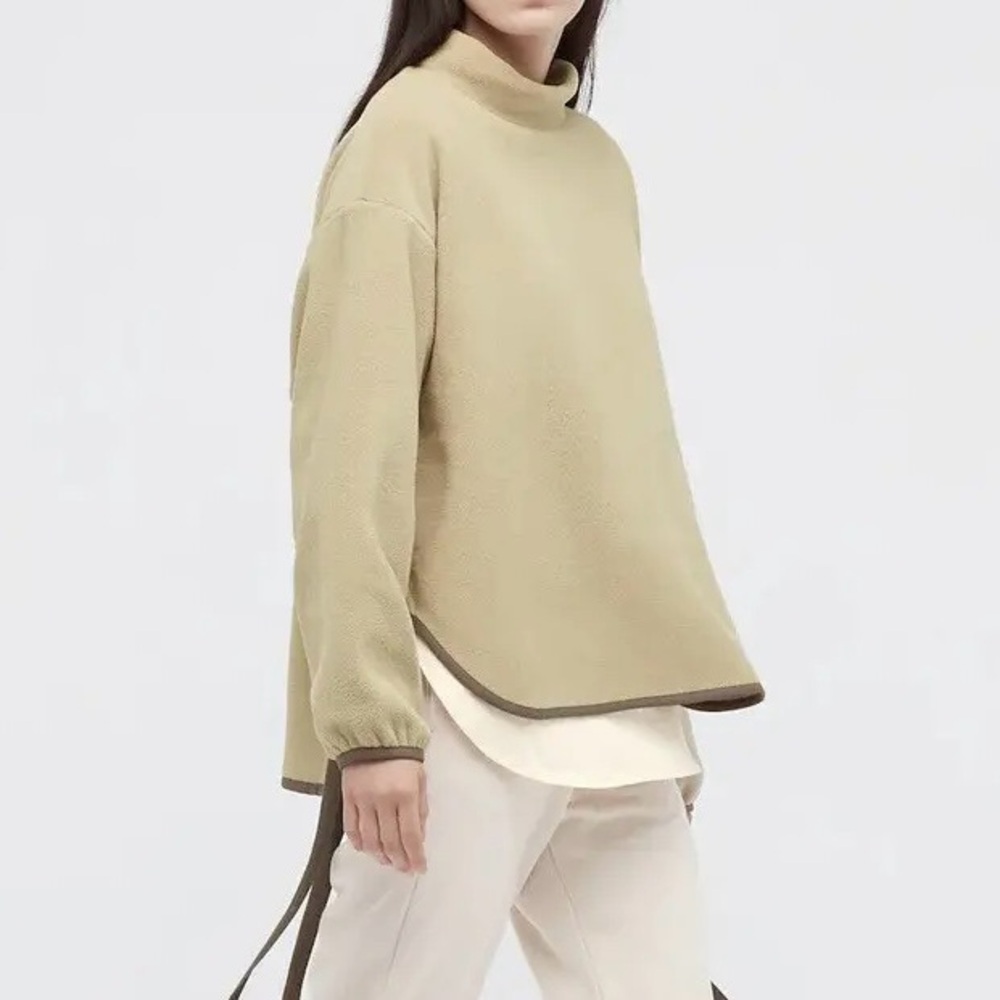 UNIQLO X WHITE MOUNTAINEERING FLEECE OVERSIZED MOCK NECK PULLOVER SHIRT XS TAN